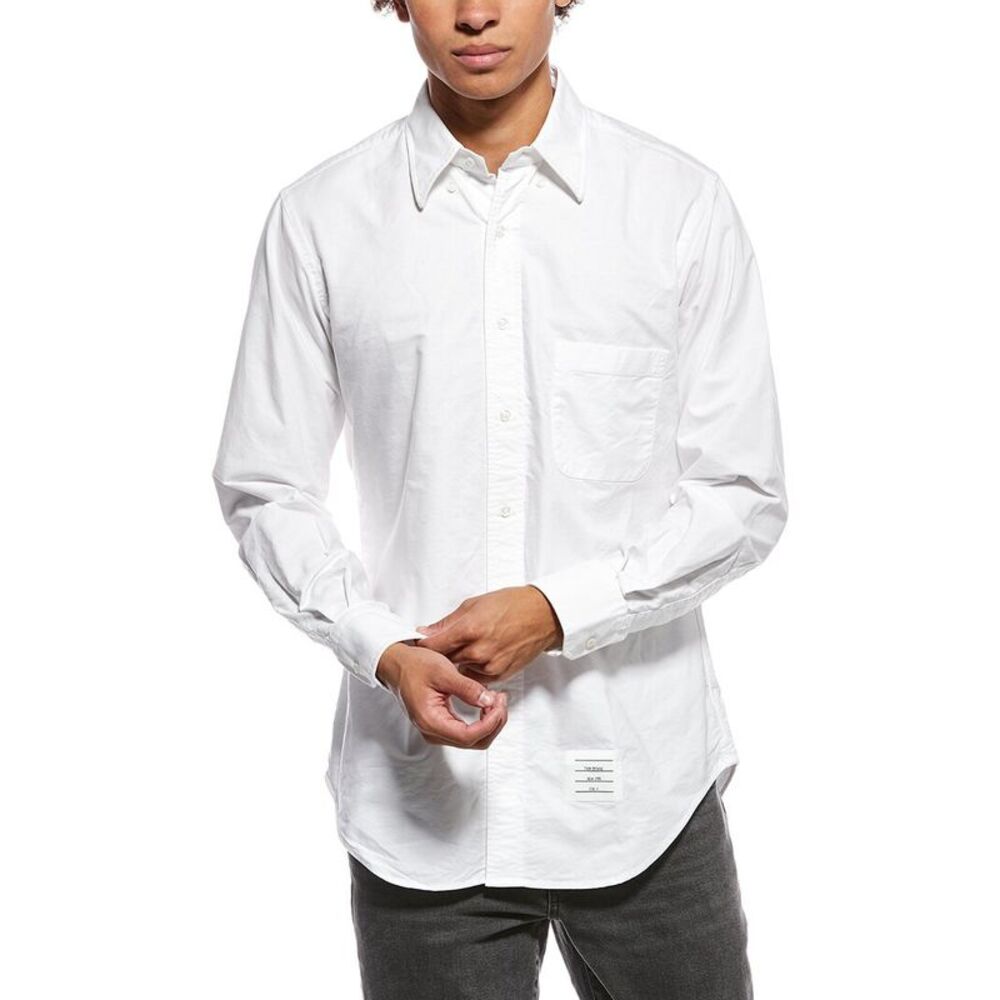 Thom Browne Mens Logo Button Shirt, White
